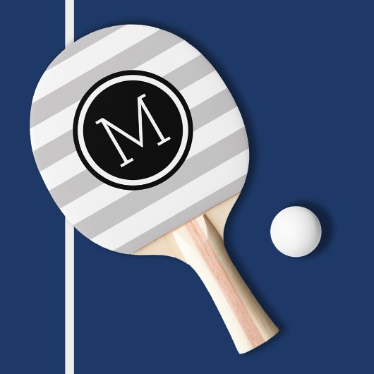 Monogramm der grauen und schwarzen Preppy-Streifen Tischtennis Schläger