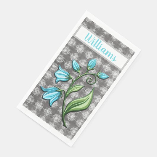 Monogramm der grauen und weißen Spitzen-Bell-Blume Serviette (Ecke)