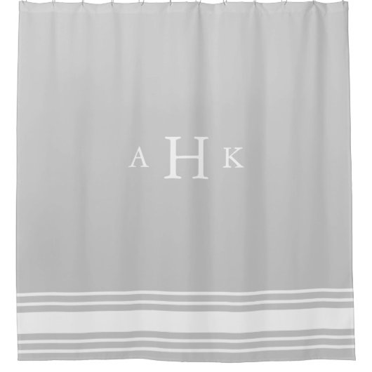 Monogramm der grauen und weißen Streifen Duschvorhang (Vorderseite)