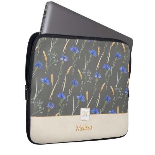 Monogramm der grauen Wildblume Laptopschutzhülle (Vorne Rechts)