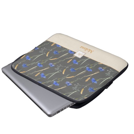 Monogramm der grauen Wildblume Laptopschutzhülle (Vorne Knopf)