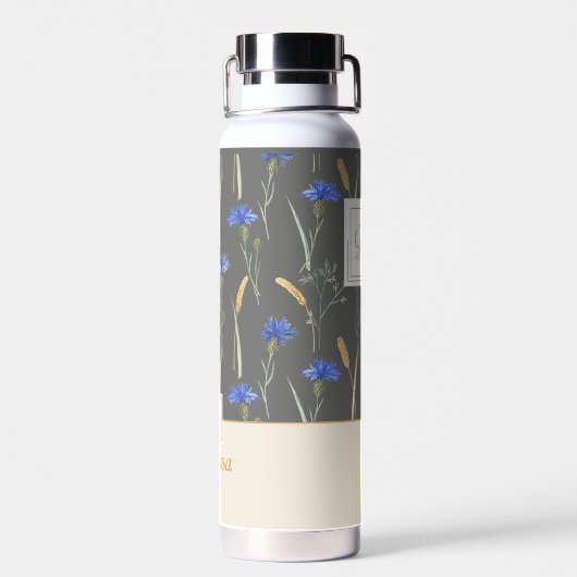 Monogramm der grauen Wildblume Trinkflasche (Rückseite)
