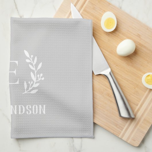 Monogramm der Grauzweigstelle | Editierbare Farben Geschirrtuch (Viertel Falte)