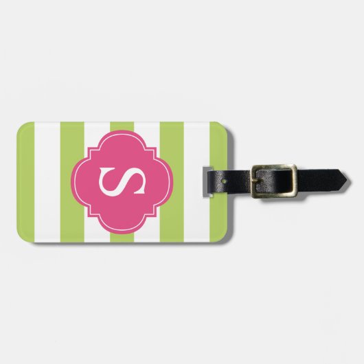 Monogramm der grünen und rosa Streifen Gepäckanhänger (Vorderseite horizontal)