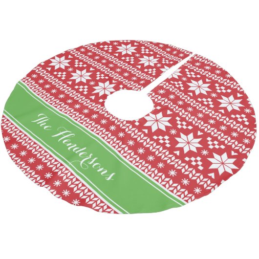 Monogramm der grünen und roten Messe Polyester Weihnachtsbaumdecke (Schrägansicht)