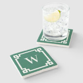 Monogramm der grünen und weißen griechischen Schlü Steinuntersetzer (Seitenansicht)