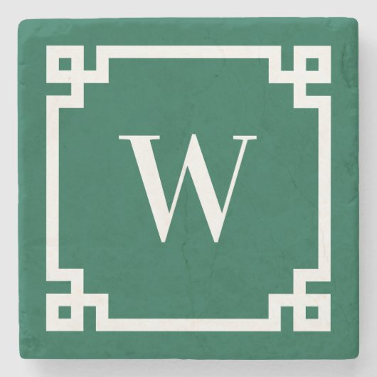 Monogramm der grünen und weißen griechischen Schlü Steinuntersetzer (Vorderseite)