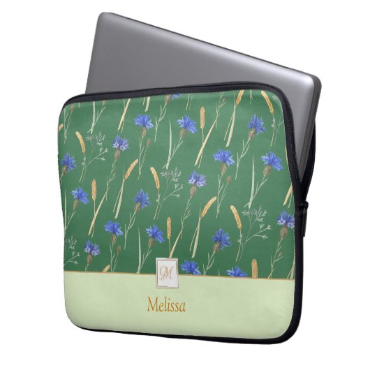 Monogramm der grünen Wildblume Laptopschutzhülle (Vorderseite Links)