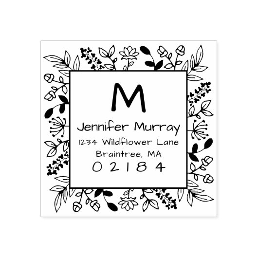 Monogramm der handgezogenen Gerahmten Rücksendeadr Gummistempel (Prägung)