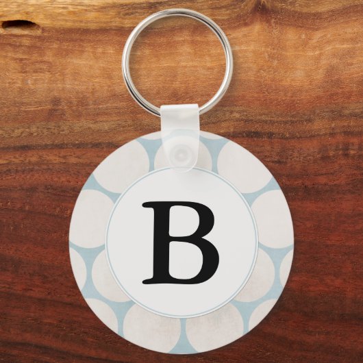 Monogramm der hellblauen Punkte Schlüsselanhänger (Vorderseite)