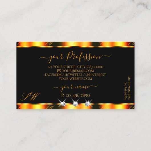 Monogramm der hellen schwarzen schwarzen Diamanten Visitenkarte (Rückseite)