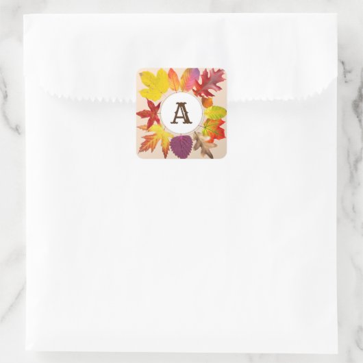 Monogramm der Herbstlaube Quadratischer Aufkleber (Tasche)