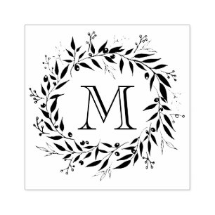 Monogramm der Holiday Laurels und Berries Wreath F Gummistempel