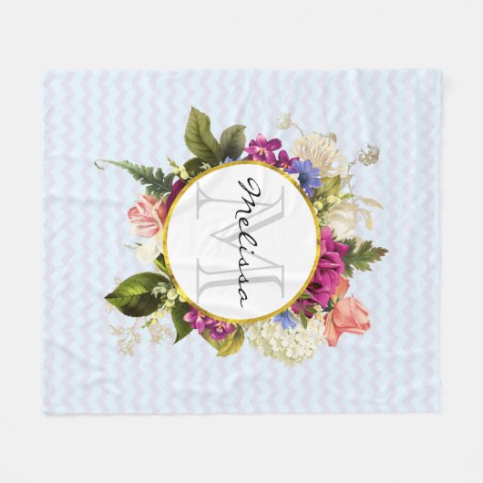 Monogramm der hübsch rosa Aquarell-Blume Fleecedecke (Vorderseite (Horizontal))