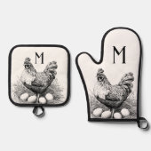 Monogramm der Hühnereier Ofenhandschuh & Topflappen-Set (Vorderseite)