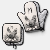 Monogramm der Hühnereier Ofenhandschuh & Topflappen-Set (Vorderseite/Rückseite)