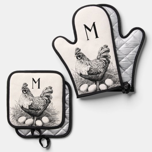 Monogramm der Hühnereier Ofenhandschuh & Topflappen-Set (Vorderseite/Rückseite)
