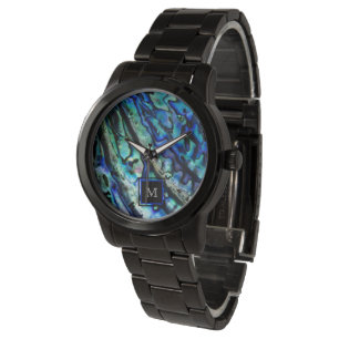 Monogramm der Irisierbaren Abalone-Muschel Armbanduhr