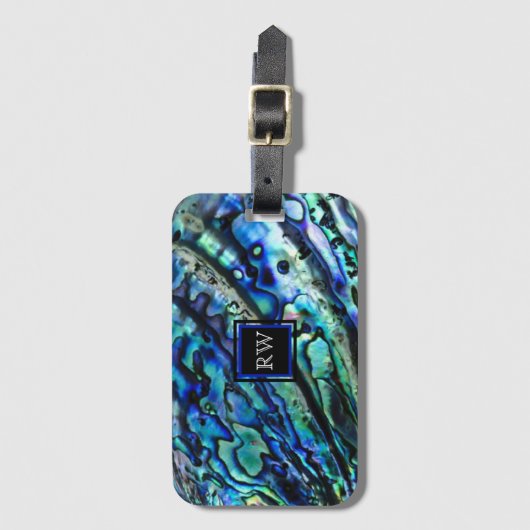 Monogramm der Irisierbaren Abalone-Muschel Gepäckanhänger (Vorderseite Vertikal)