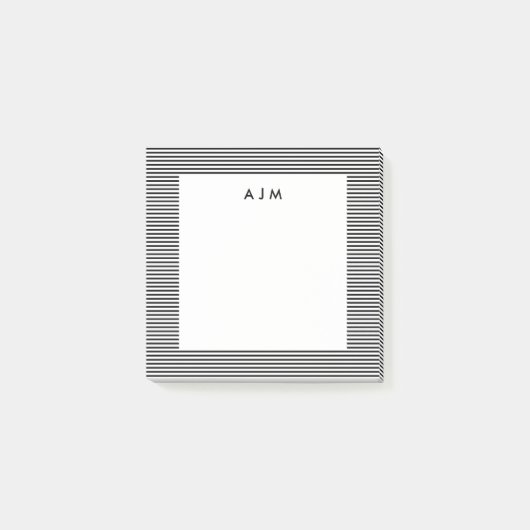 Monogramm der klassischen schwarzen Streifen Post-it Klebezettel (Vorderseite)