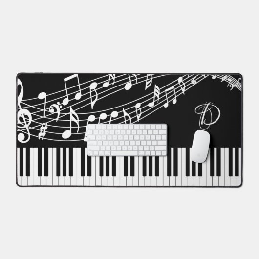 Monogramm der Klaviertastatur-Musiknoten Schreibtischunterlage (Tastatur & Maus)