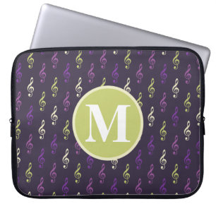 Monogramm der lila grünen Musiknote Laptopschutzhülle
