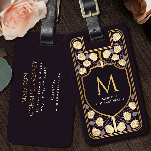 Monogramm der lila Schwertschild Gepäckanhänger