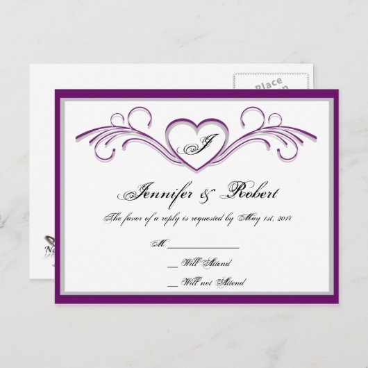 Monogramm der lila und Silbertabletten-UAWG Einladungspostkarte (Vorne/Hinten)