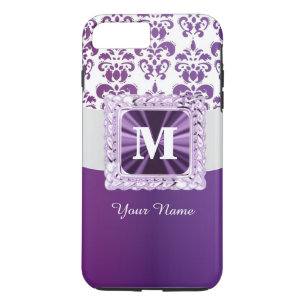 Monogramm der lila und weißen Damast Case-Mate iPhone Hülle