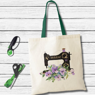 Monogramm der lila Vintagen Nähmaschine Tragetasche