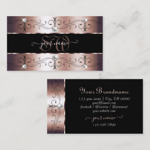 Monogramm der Luxus-Rose Gold und Verzierte Schwar Visitenkarte