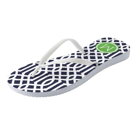 Monogramm der Marine und der grünen Trellis Badesandalen (Schrägansicht)