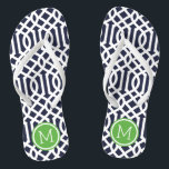 Monogramm der Marine und der grünen Trellis Badesandalen<br><div class="desc">Maßgeschneiderte,  bedruckte Flop-Sandalen mit einem stilvollen,  modernen Trellis-Muster und einem eigenen Monogramm oder einem anderen Text in einem Kreisrahmen. Klicken Sie auf Anpassen,  um Schriftart und Farben zu ändern oder eigene Bilder hinzuzufügen,  um ein einzigartiges Design zu erstellen!</div>