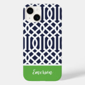 Monogramm der Marine und der grünen Trellis Case-Mate iPhone Hülle (Rückseite)