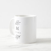 Monogramm der minimalen botanischen Blätter Schwar Kaffeetasse (Vorderseite Links)