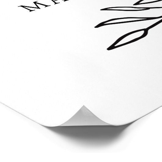 Monogramm der minimalen botanischen Blätter Schwar Poster (Ecke)