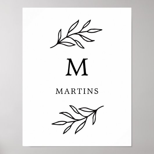 Monogramm der minimalen botanischen Blätter Schwar Poster (Vorne)