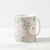 Monogramm der mit Monogramm rosa grünen Blume Kaffeetasse (VorderseiteRechts)