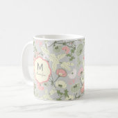 Monogramm der mit Monogramm rosa grünen Blume Kaffeetasse (Vorderseite Links)