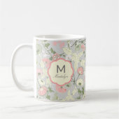 Monogramm der mit Monogramm rosa grünen Blume Kaffeetasse (Links)