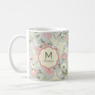 Monogramm der mit Monogramm rosa grünen Blume Kaffeetasse