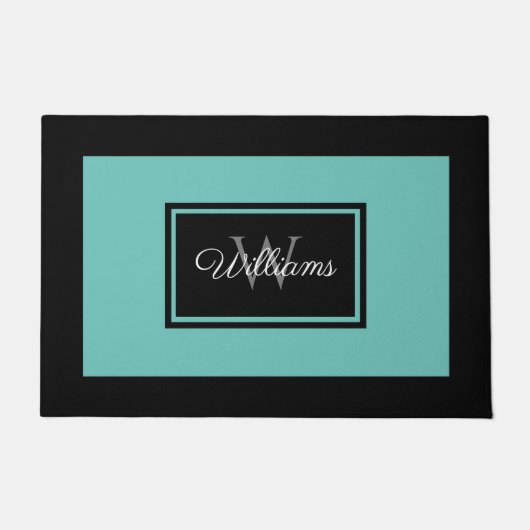 Monogramm der modernen Aquamarinen Schwarzen Famil Fußmatte (Vorderseite)