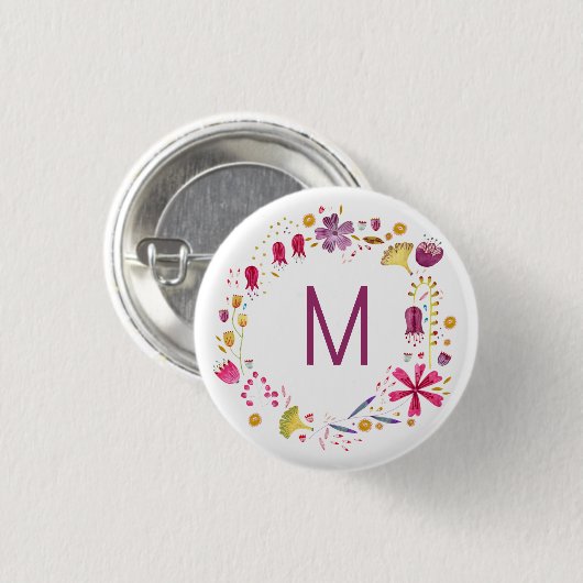 Monogramm der modernen Aquarellfarben-Blume Button (Vorne & Hinten)