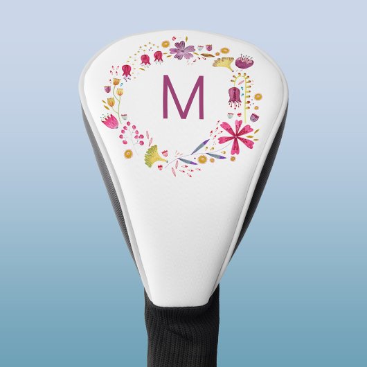 Monogramm der modernen Aquarellfarben-Blume Golf Headcover