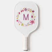 Monogramm der modernen Aquarellfarben-Blume Pickleball Schläger (Rückseite)