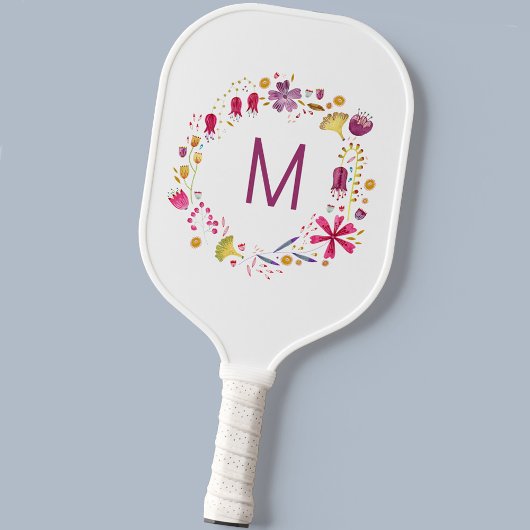 Monogramm der modernen Aquarellfarben-Blume Pickleball Schläger