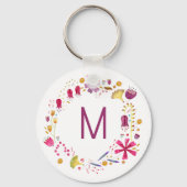 Monogramm der modernen Aquarellfarben-Blume Schlüsselanhänger (Vorderseite)