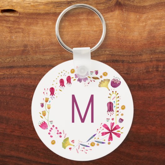 Monogramm der modernen Aquarellfarben-Blume Schlüsselanhänger (Vorderseite)