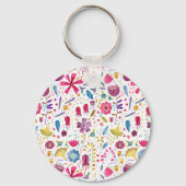 Monogramm der modernen Aquarellfarben-Blume Schlüsselanhänger (Rückseite)