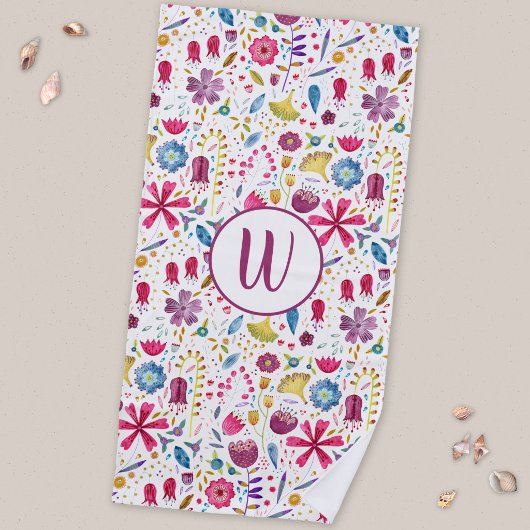 Monogramm der modernen Aquarellfarben-Hedgerow-Blu Strandtuch